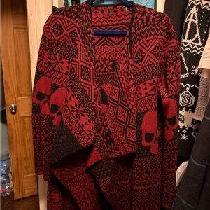 Hot Topic Red and Black Skull Cardigan